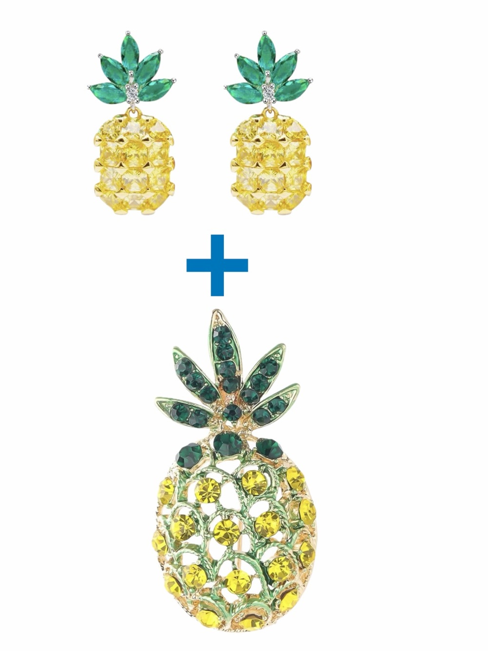 NIB Pineapple Drop Earrings + NIB Pineapple Rhinestone Brooch